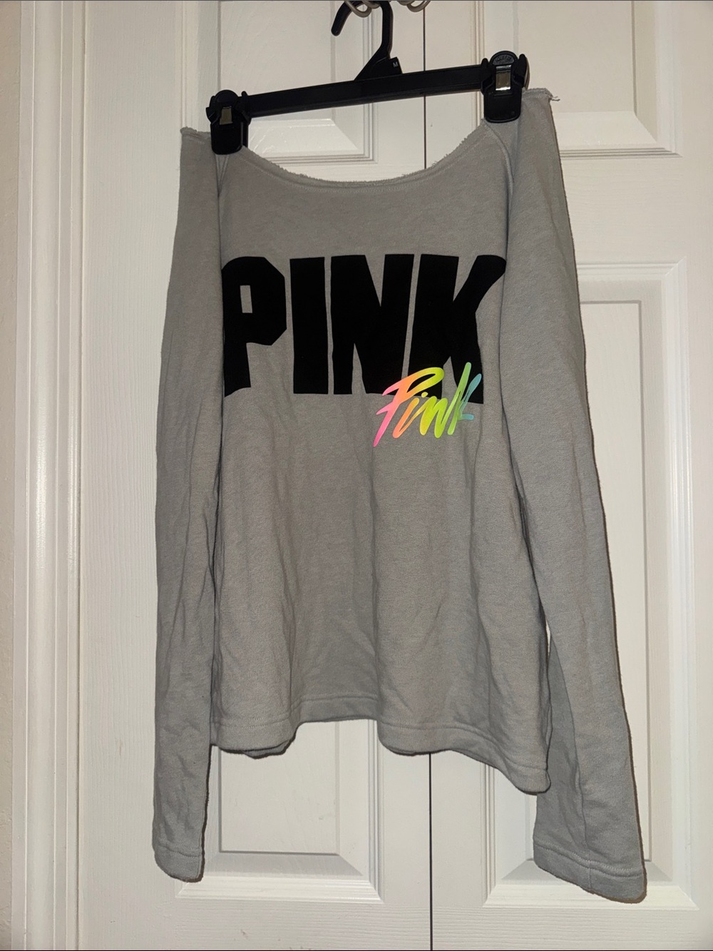 PINK Victoria's Secret Light Gray Sweatshirt with Neon Script